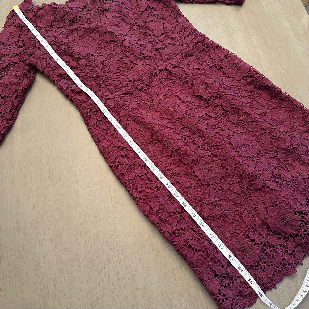 SOIEBLU Sangria Wine Floral-Lace Three-Quarter Sleeve Dress Size Medium - Picture 15 of 16